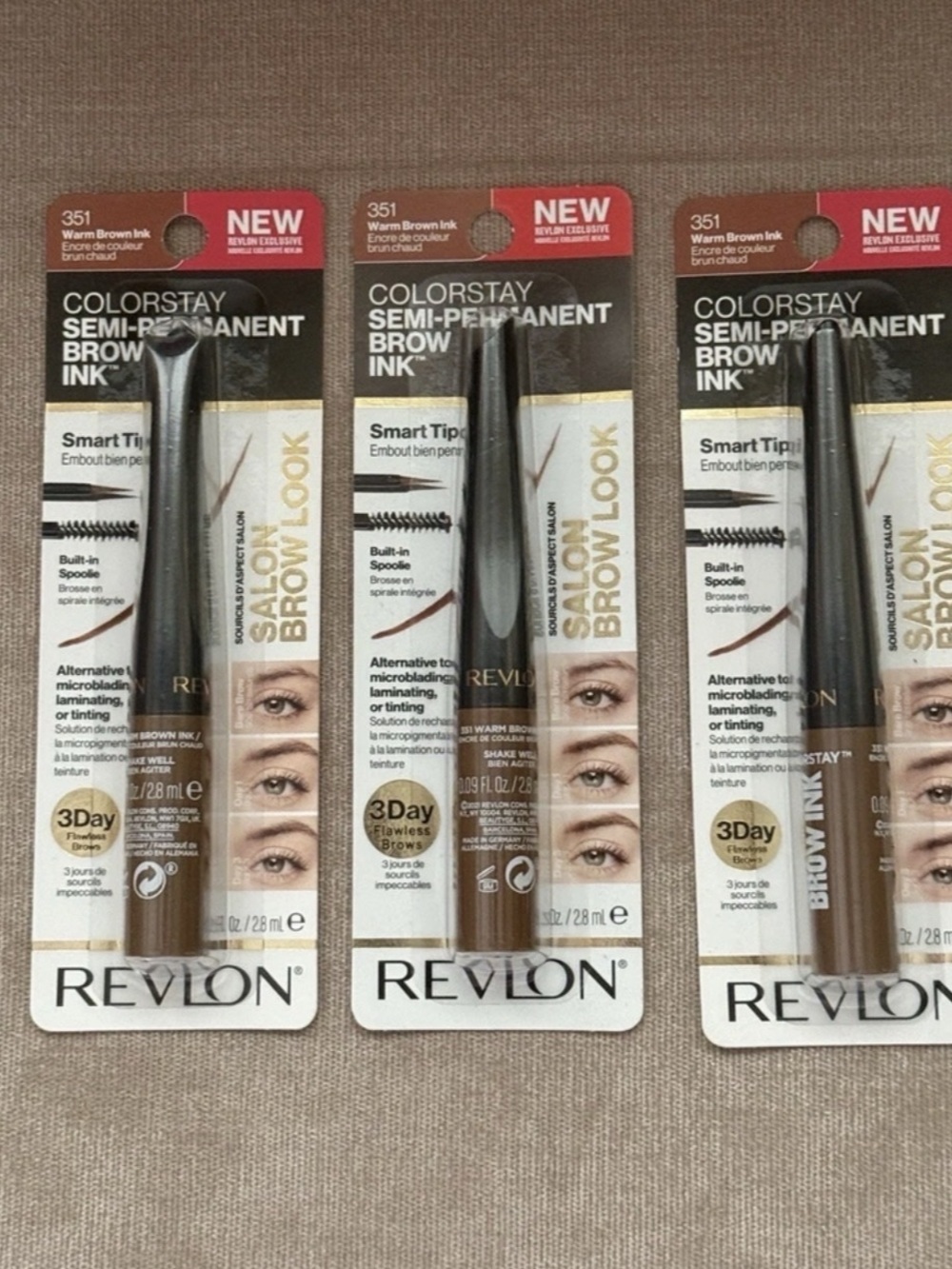 Revlon ColorStay Semi-Permanent Brow Ink 351 Warm Brown Ink LOT OF 3